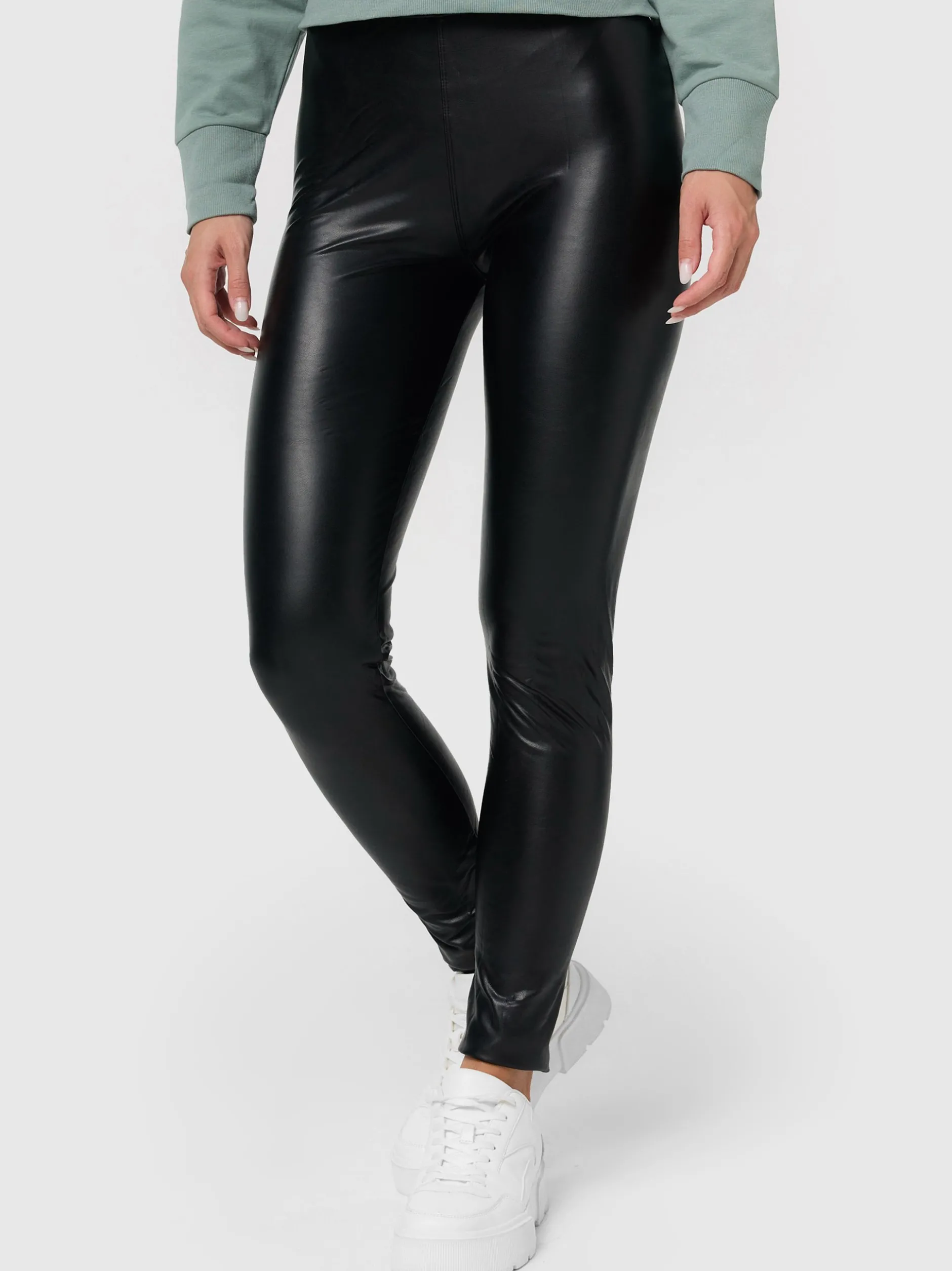 nurdie Damen Vegane Leggings in Leder-Optik - Relax & Go in schwarz