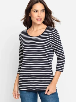 Olsen Damen Baumwollshirt in blau - Ausschnitt: Rundhals