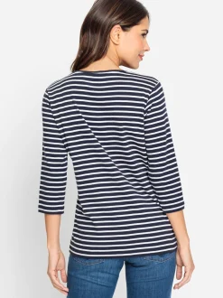 Olsen Damen Baumwollshirt in blau - Ausschnitt: Rundhals