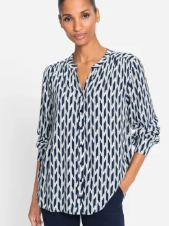 Olsen Damen Bluse in blau - Ausschnitt: V-Ausschnitt