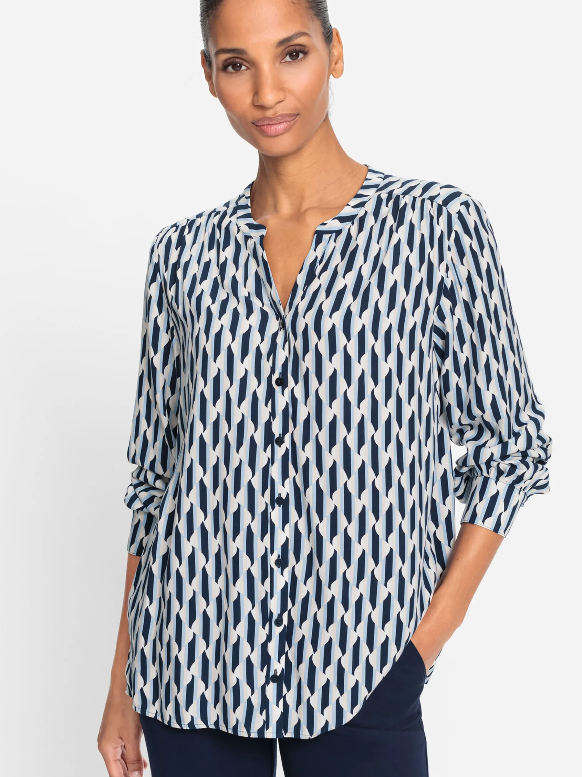 Olsen Damen Bluse in blau - Ausschnitt: V-Ausschnitt