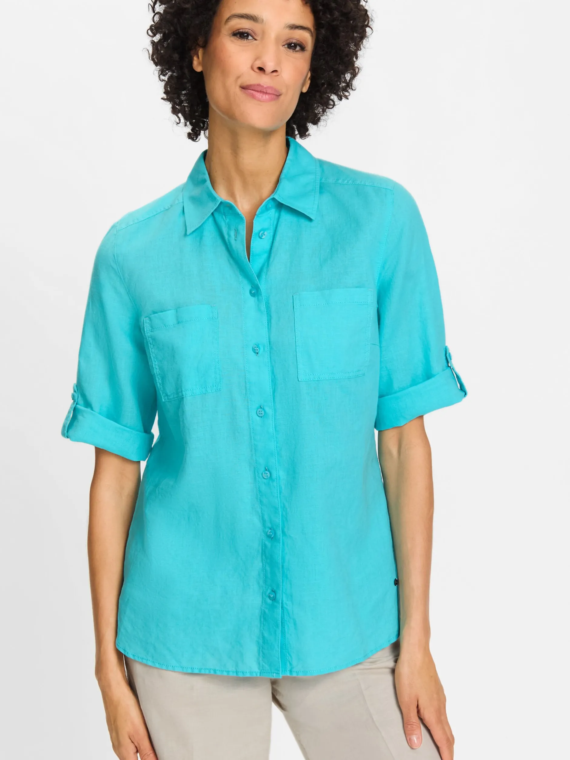 Olsen Damen Bluse in türkis - Ärmel: kurzarm