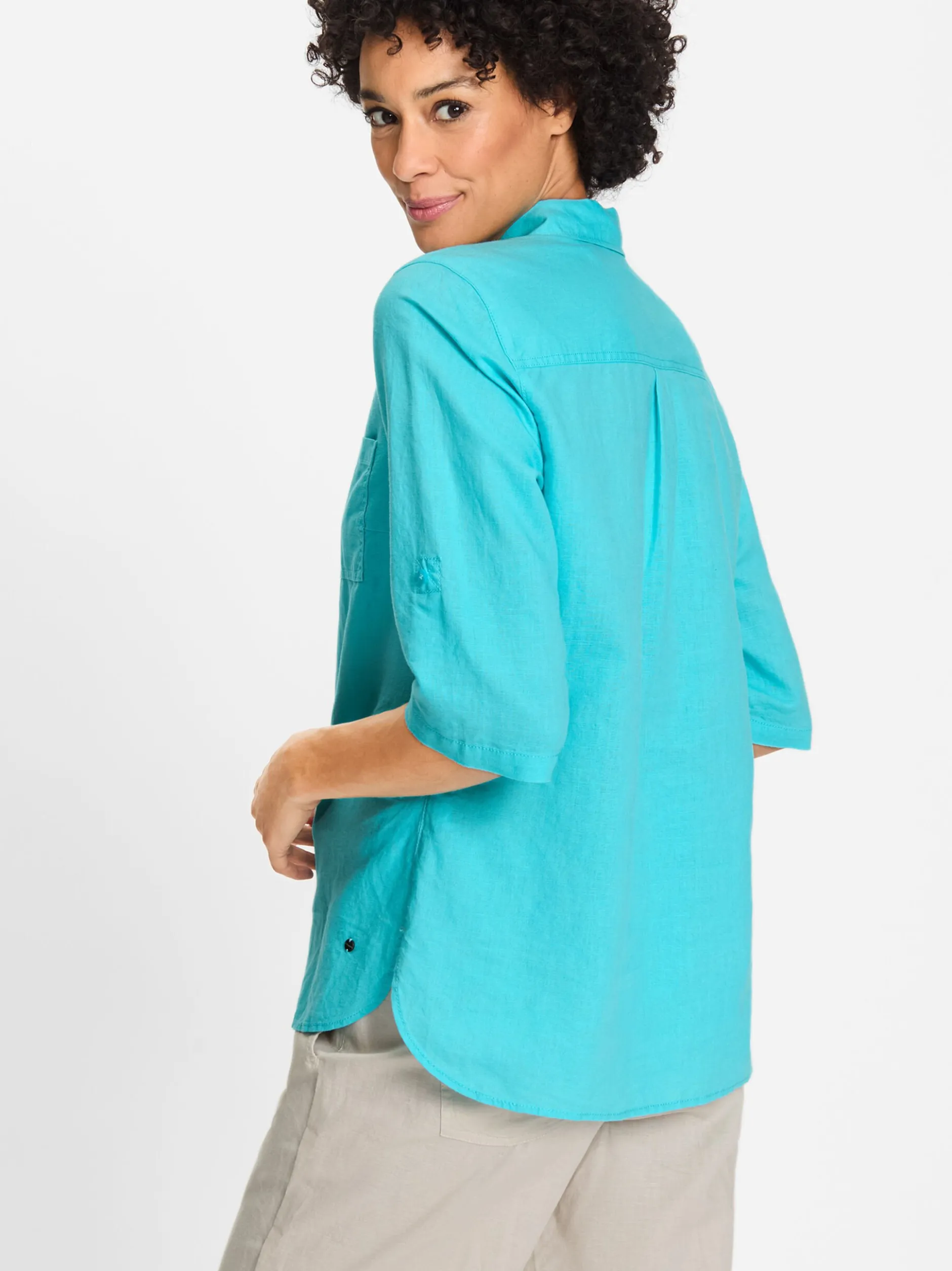 Olsen Damen Bluse in türkis - Ärmel: kurzarm