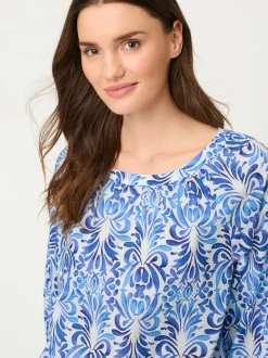 Olsen Damen Blusenshirt in indigo ecru - Ärmel: 3/4 Arm