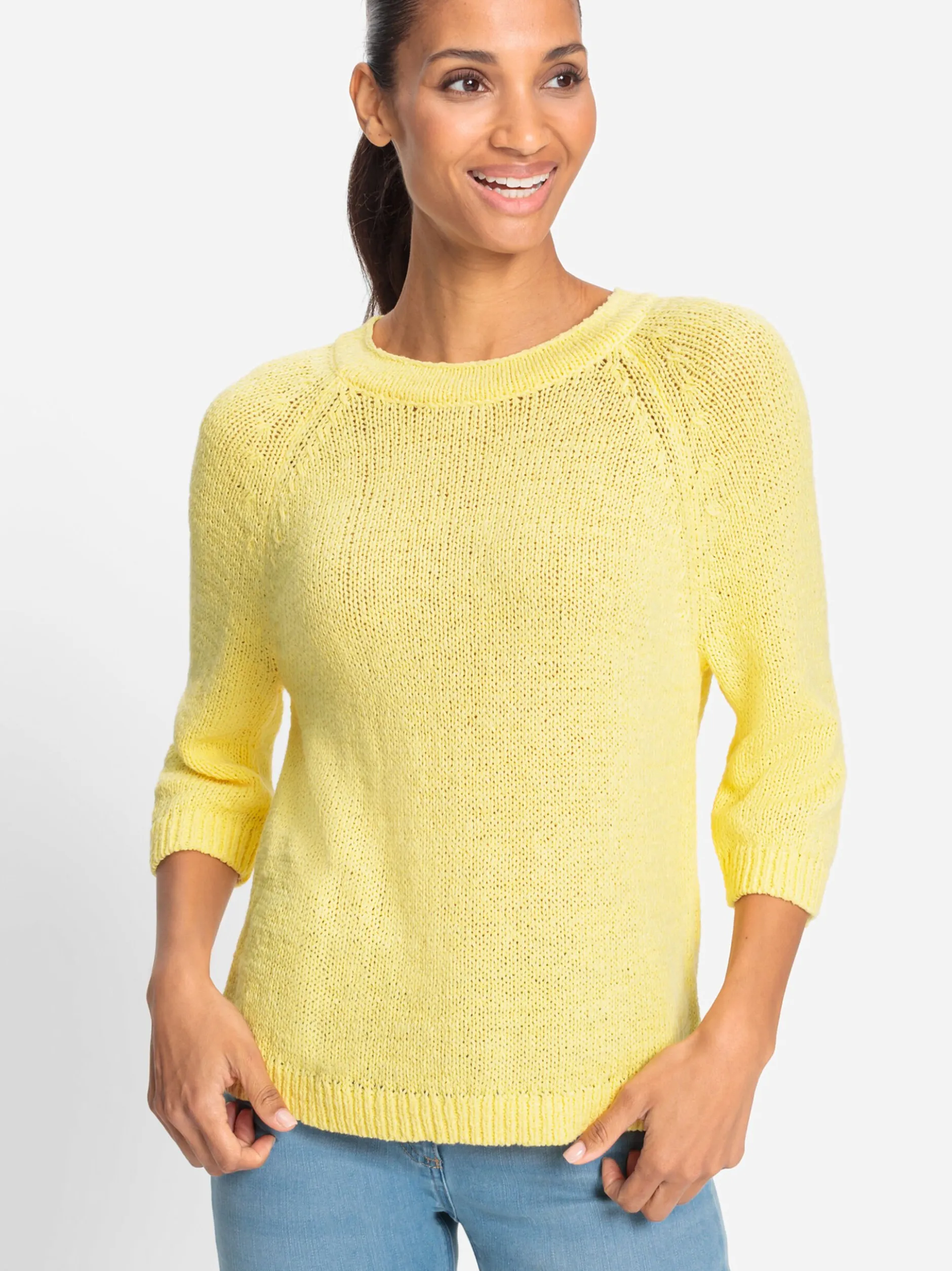 Olsen Damen Grobstrickpullover in gelb - Ärmel: 3/4 Arm