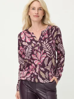 Olsen Damen Langarmshirt in lila - Ausschnitt: Rundhals