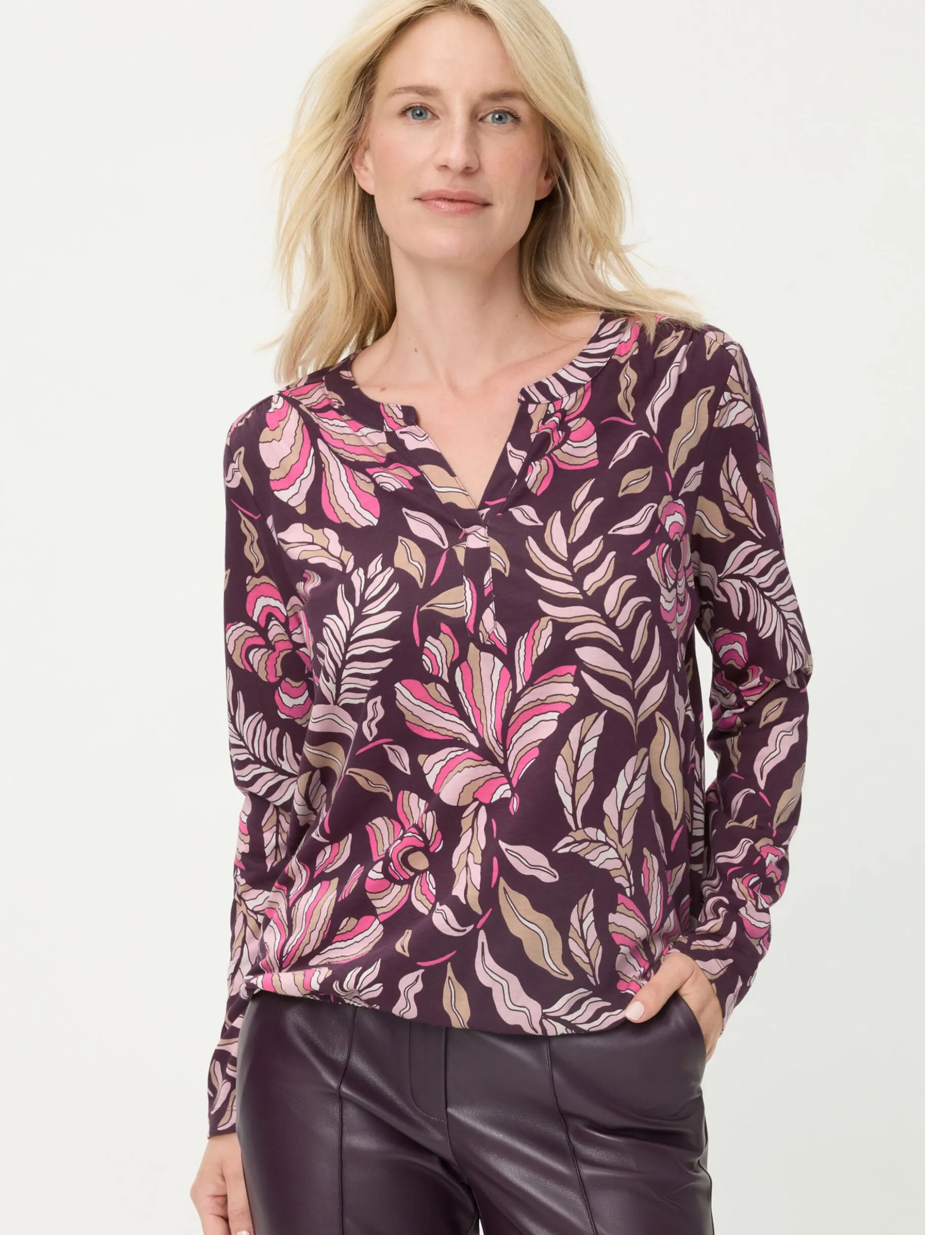 Olsen Damen Langarmshirt in lila - Ausschnitt: Rundhals