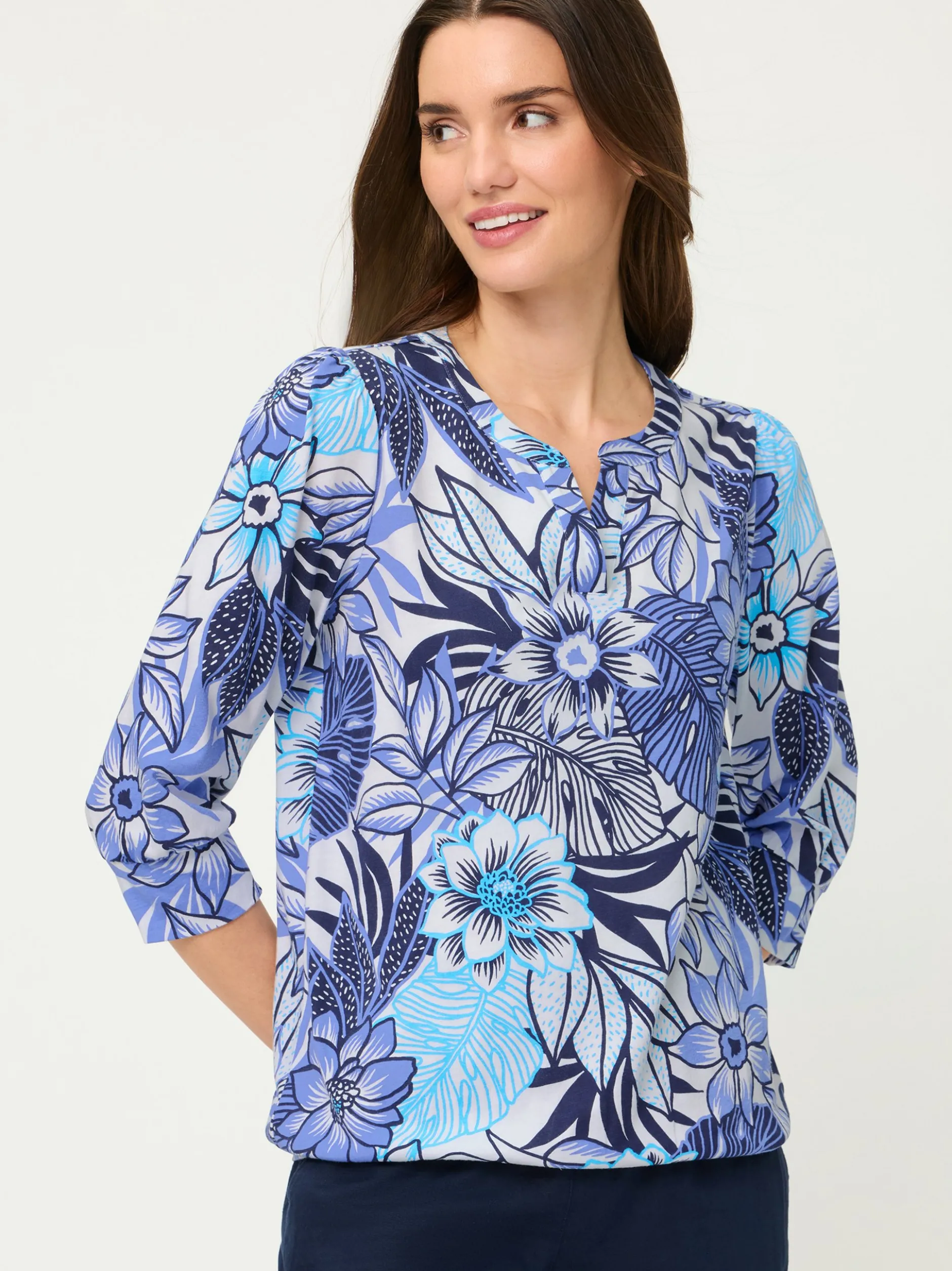 Olsen Damen Langarmshirt in weiß blau - Ärmel: 3/4 Arm