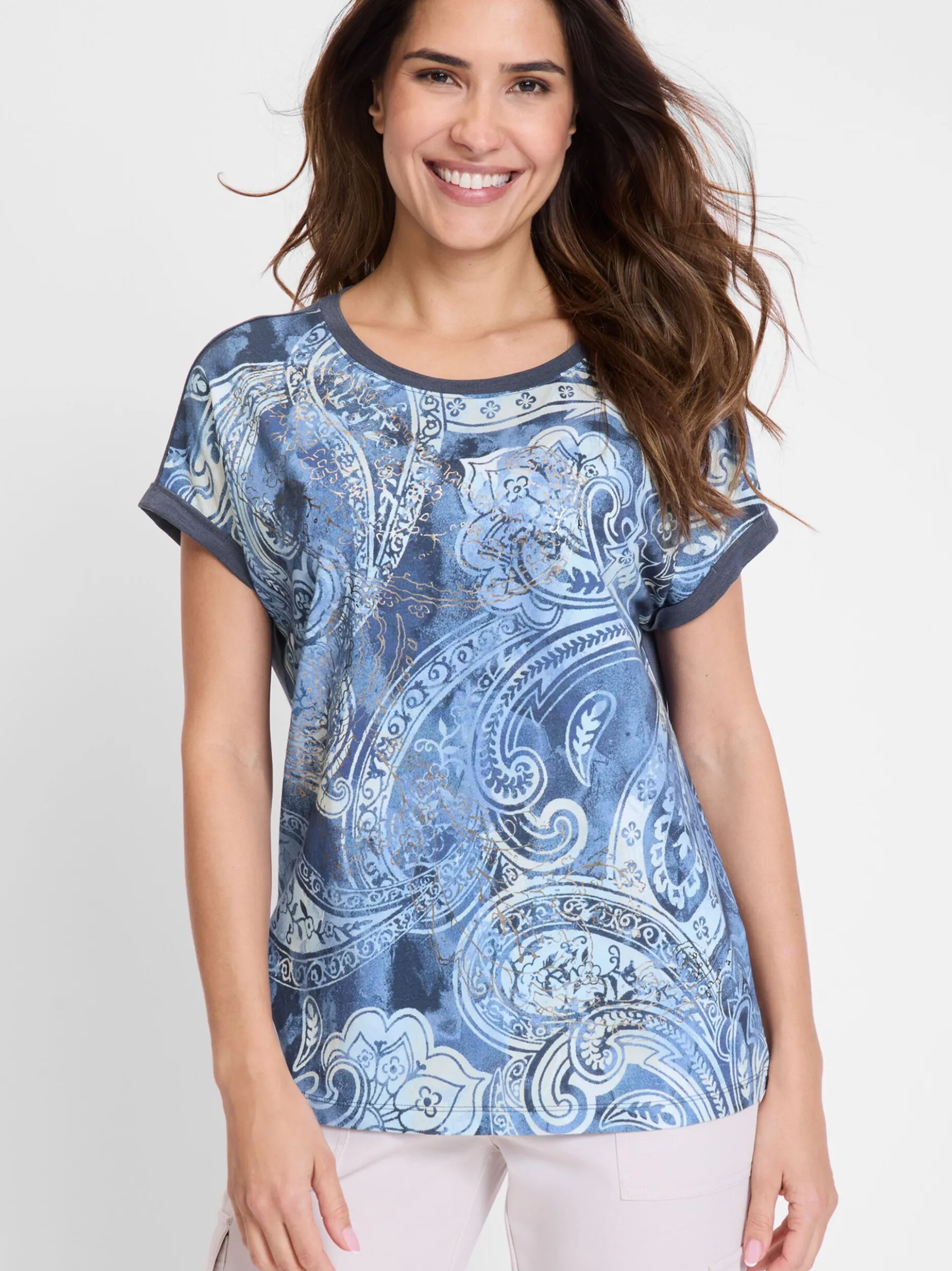 Olsen Damen T-Shirt in indigo - Ausschnitt: Rundhals