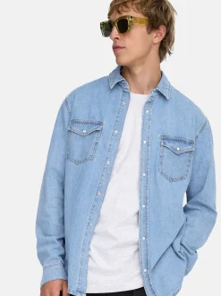Only&Sons Herren Jeanshemd - 2er Pack Bane in hellblau