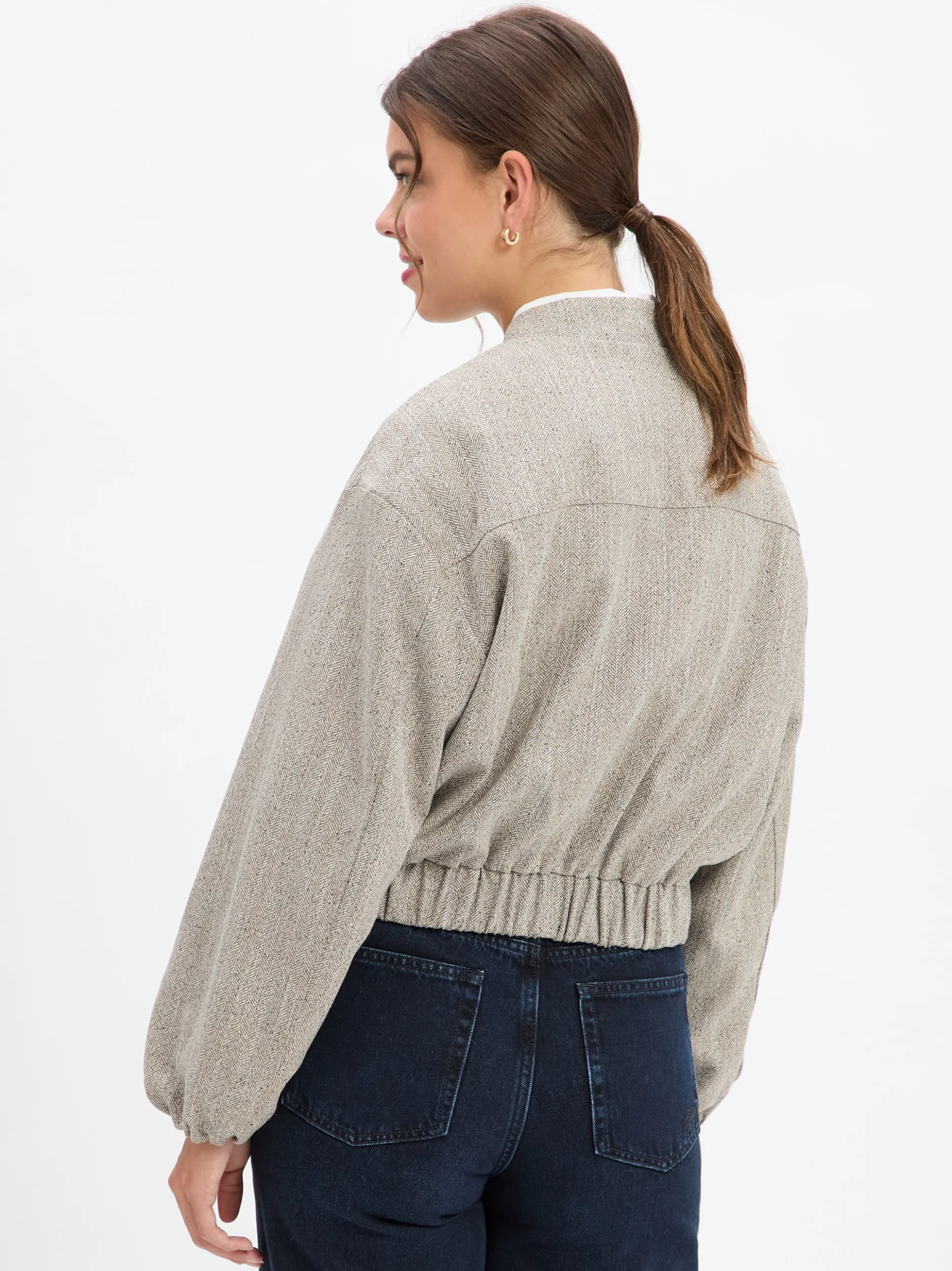 Opus Damen Blouson - Jalea Herringbone in taupe beige