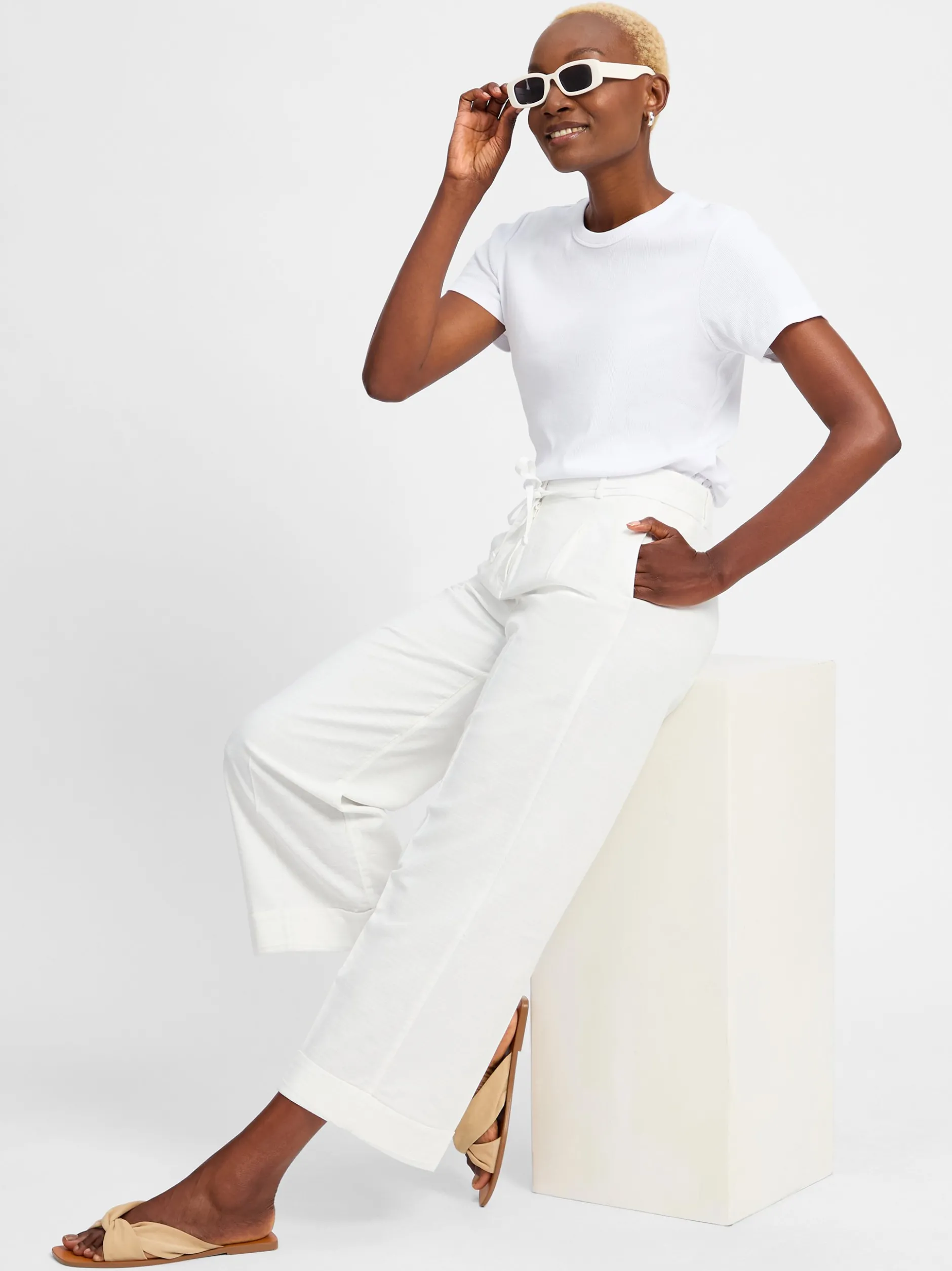 Opus Damen Hose mit Leinen-Anteil - Meeri french in weiß