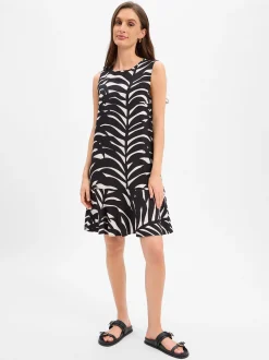 Opus Damen Minikleid - Wenola leaves in schwarz weiß