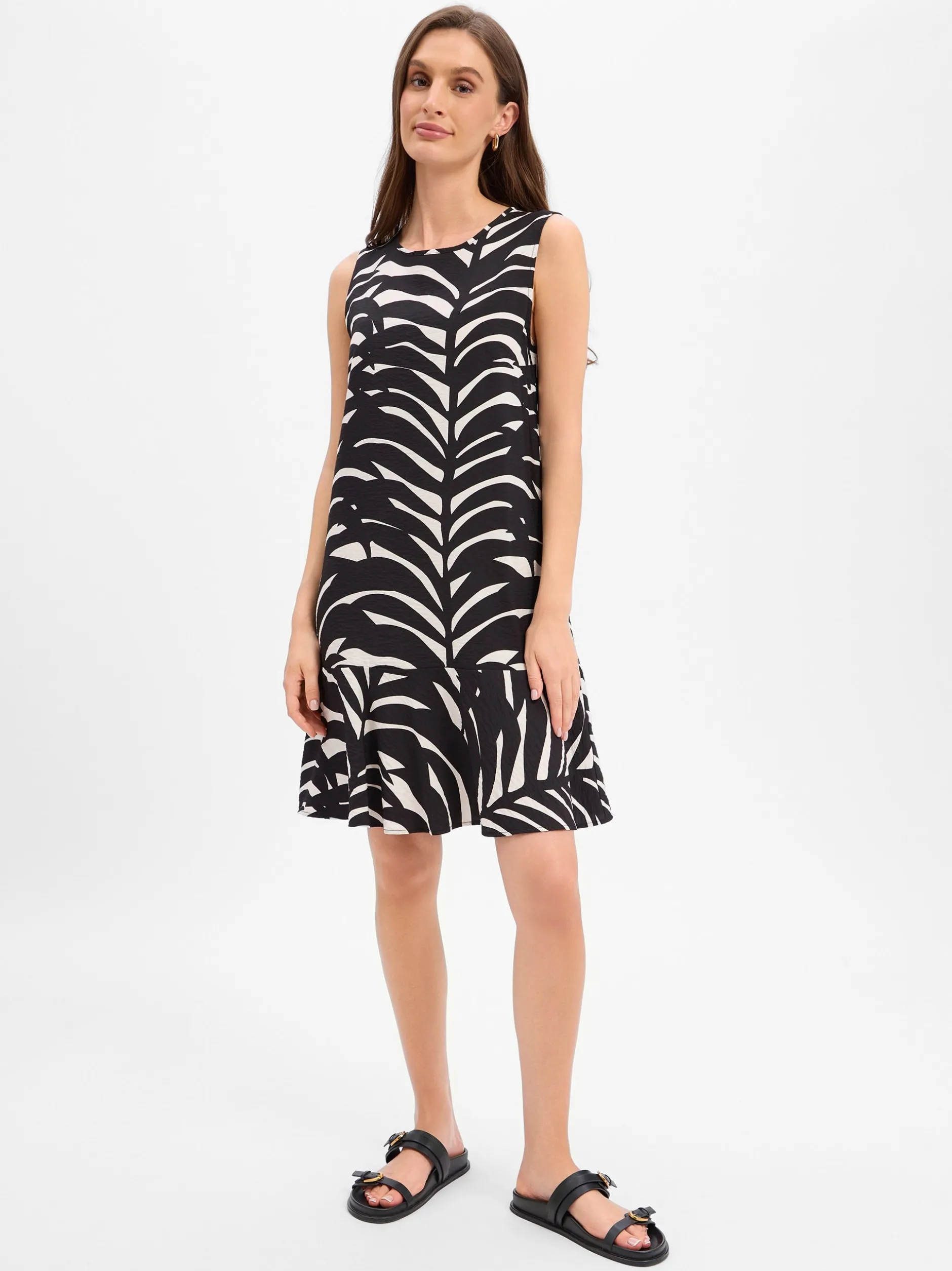 Opus Damen Minikleid - Wenola leaves in schwarz weiß