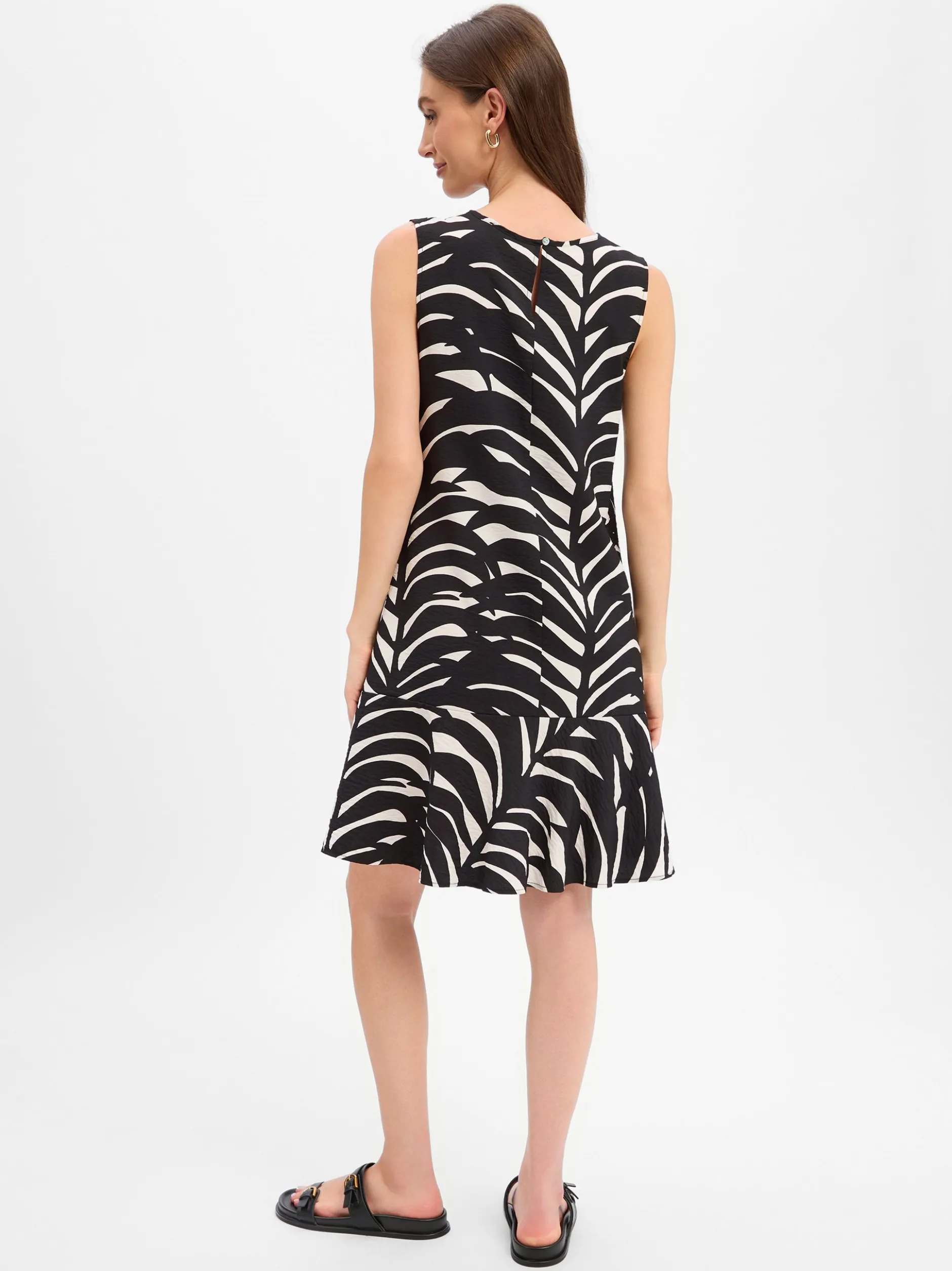 Opus Damen Minikleid - Wenola leaves in schwarz weiß