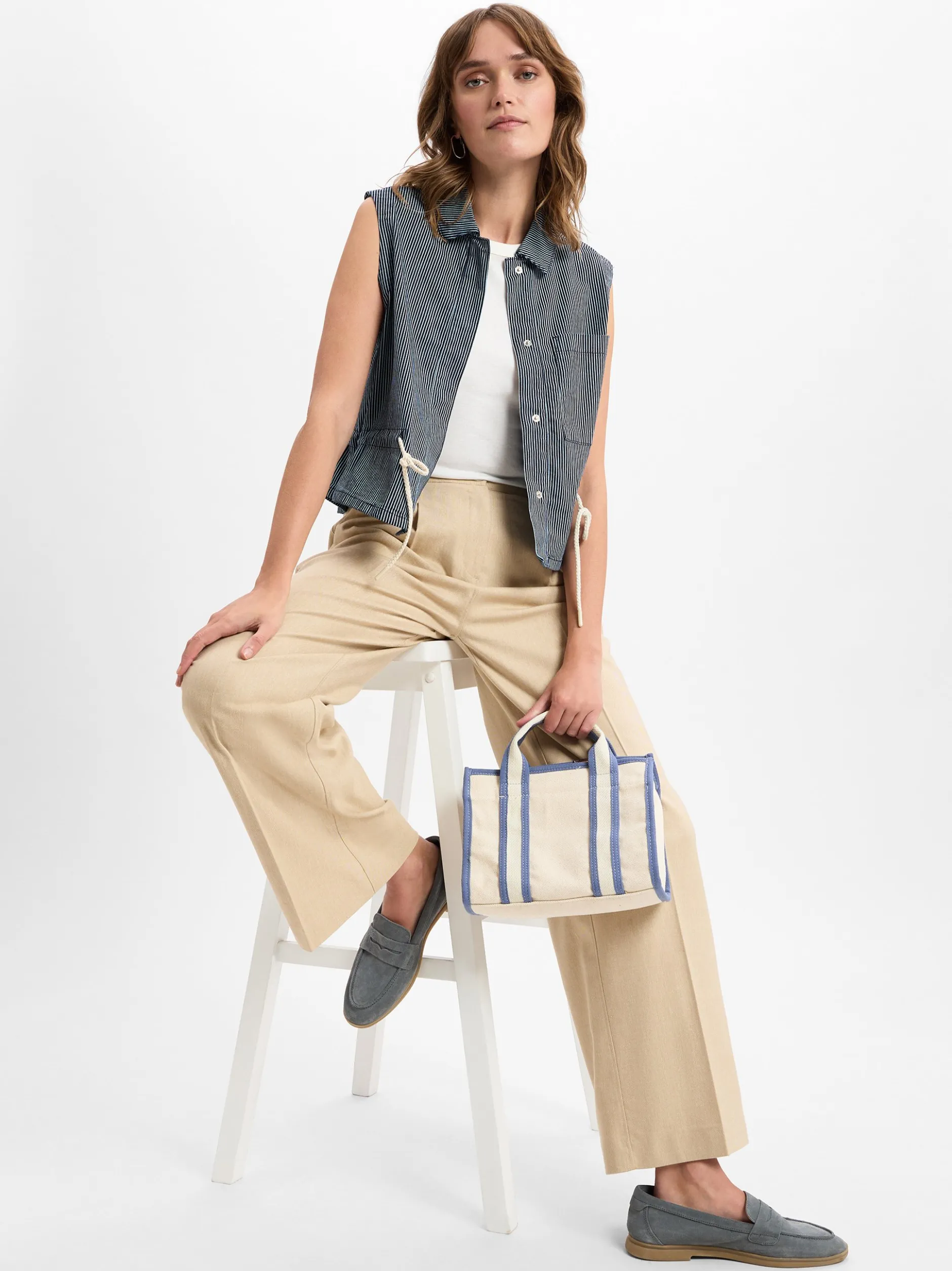 Opus Damen Stoffhose - Maiga in beige - Länge: lang