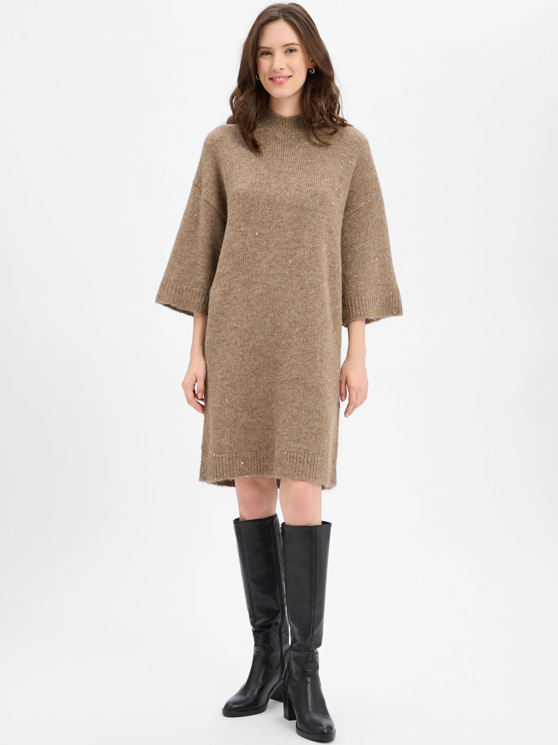 Opus Damen Strickkleid mit Wolle - Waliet in taupe