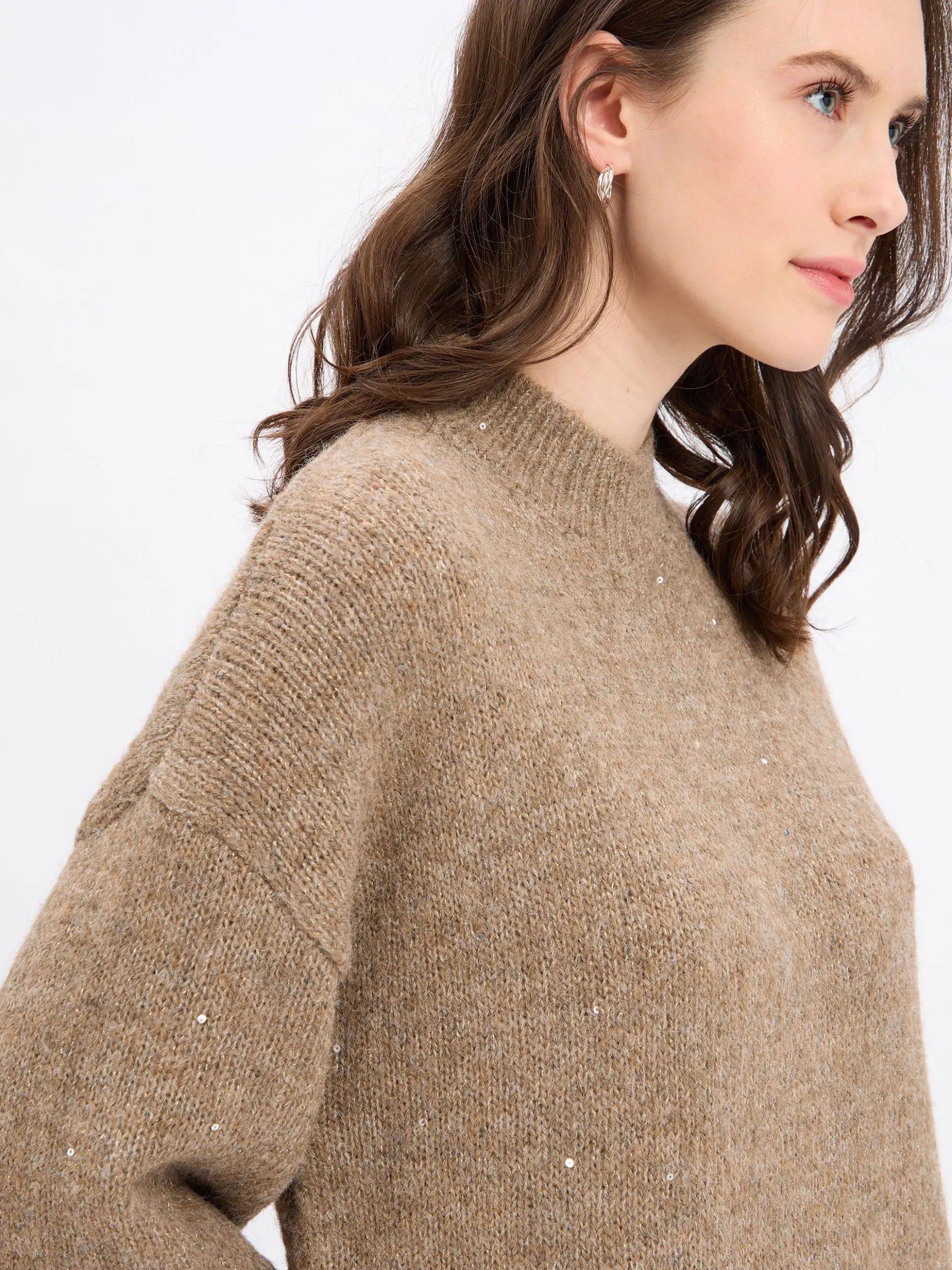 Opus Damen Strickkleid mit Wolle - Waliet in taupe