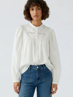 Oui Damen Bluse in ecru - Ärmel: langarm