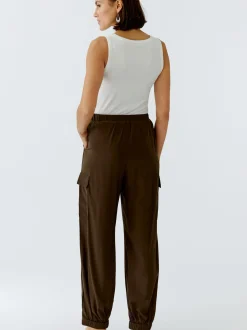 Oui Damen Cargohose in braun