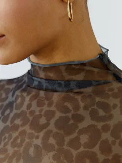 Oui Damen Langarmshirt in braun - Ausschnitt: Rollkragen