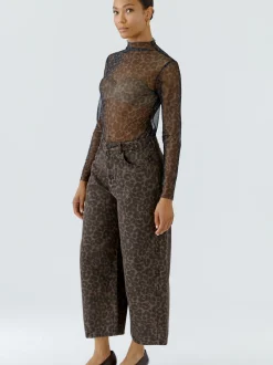 Oui Damen Langarmshirt in braun - Ausschnitt: Rollkragen