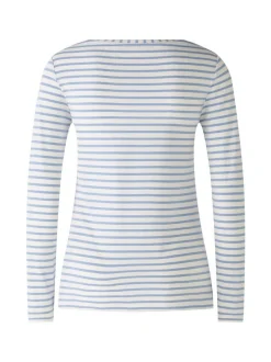 Oui Damen Langarmshirt in weiß blau - Ärmel: langarm