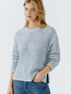 Oui Damen Pullover in hellblau weiß - Ärmel: langarm