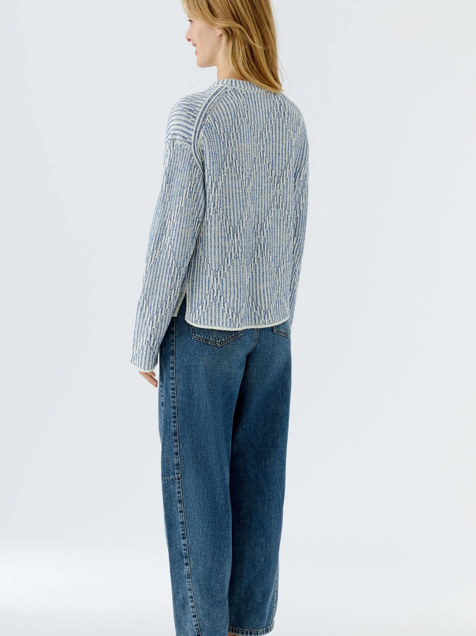 Oui Damen Pullover in hellblau weiß - Ärmel: langarm