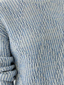 Oui Damen Pullover in hellblau weiß - Ärmel: langarm