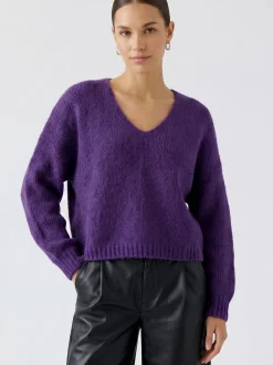 Oui Damen Pullover in lila - Ausschnitt: V-Ausschnitt