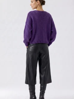 Oui Damen Pullover in lila - Ausschnitt: V-Ausschnitt