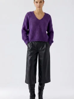 Oui Damen Pullover in lila - Ausschnitt: V-Ausschnitt