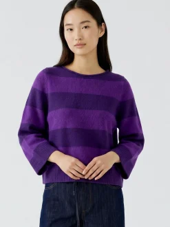 Oui Damen Pullover in lila - Ausschnitt: U-Boot
