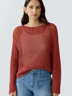 Oui Damen Pullover in rot - Ausschnitt: U-Boot