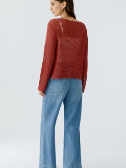 Oui Damen Pullover in rot - Ausschnitt: U-Boot