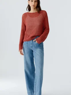 Oui Damen Pullover in rot - Ausschnitt: U-Boot