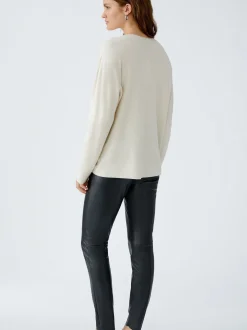Oui Damen Pullover in weiß - Ausschnitt: V-Ausschnitt