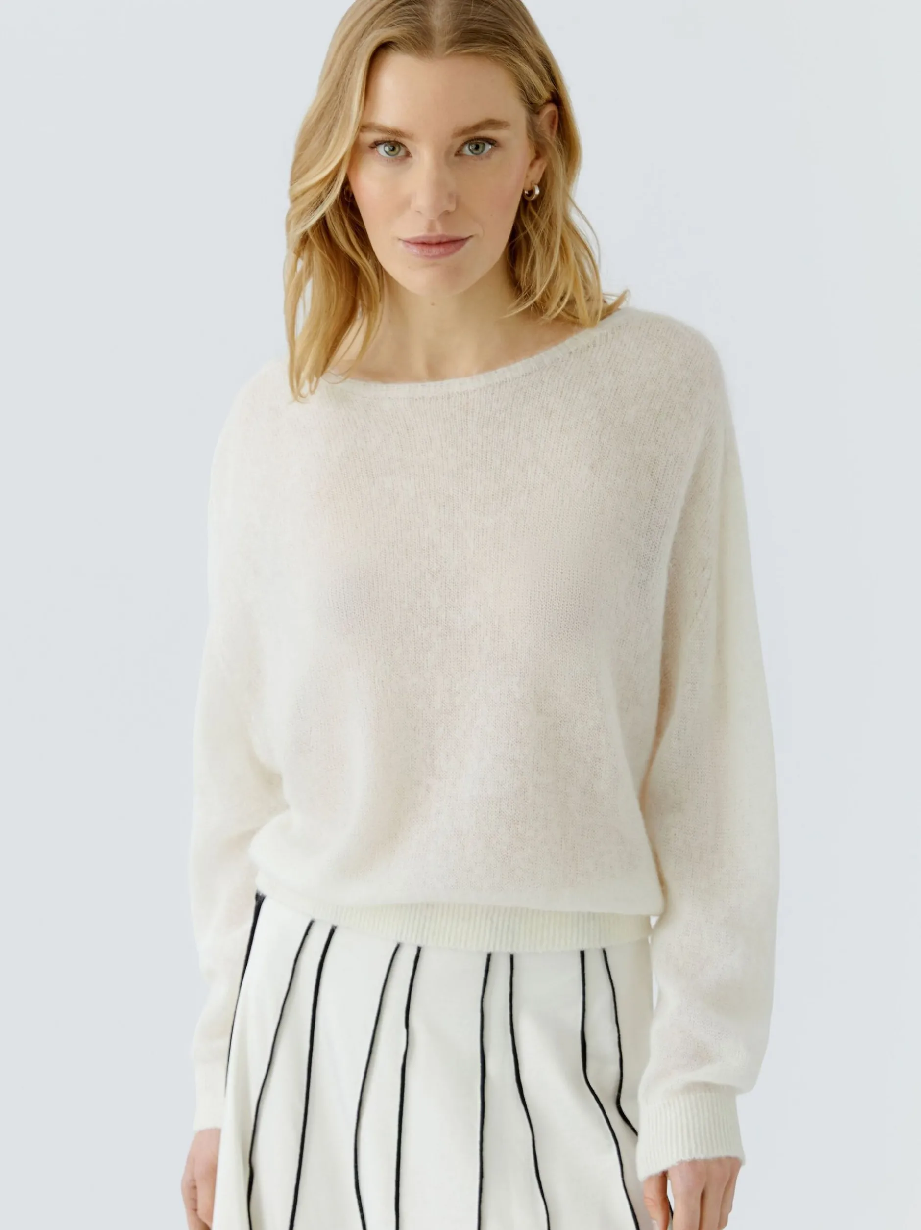 Oui Damen Pullover in weiß - Ausschnitt: U-Boot