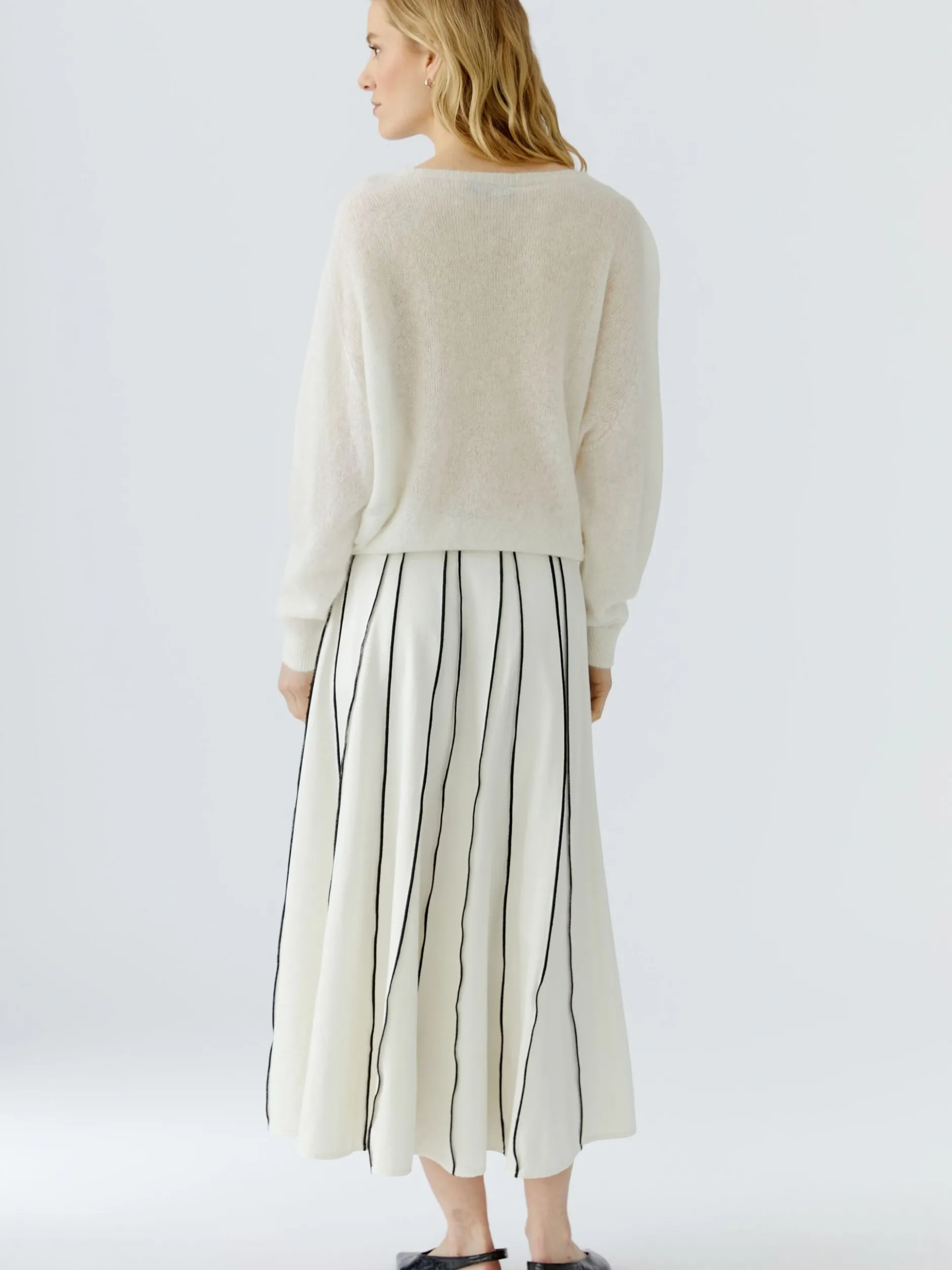 Oui Damen Pullover in weiß - Ausschnitt: U-Boot