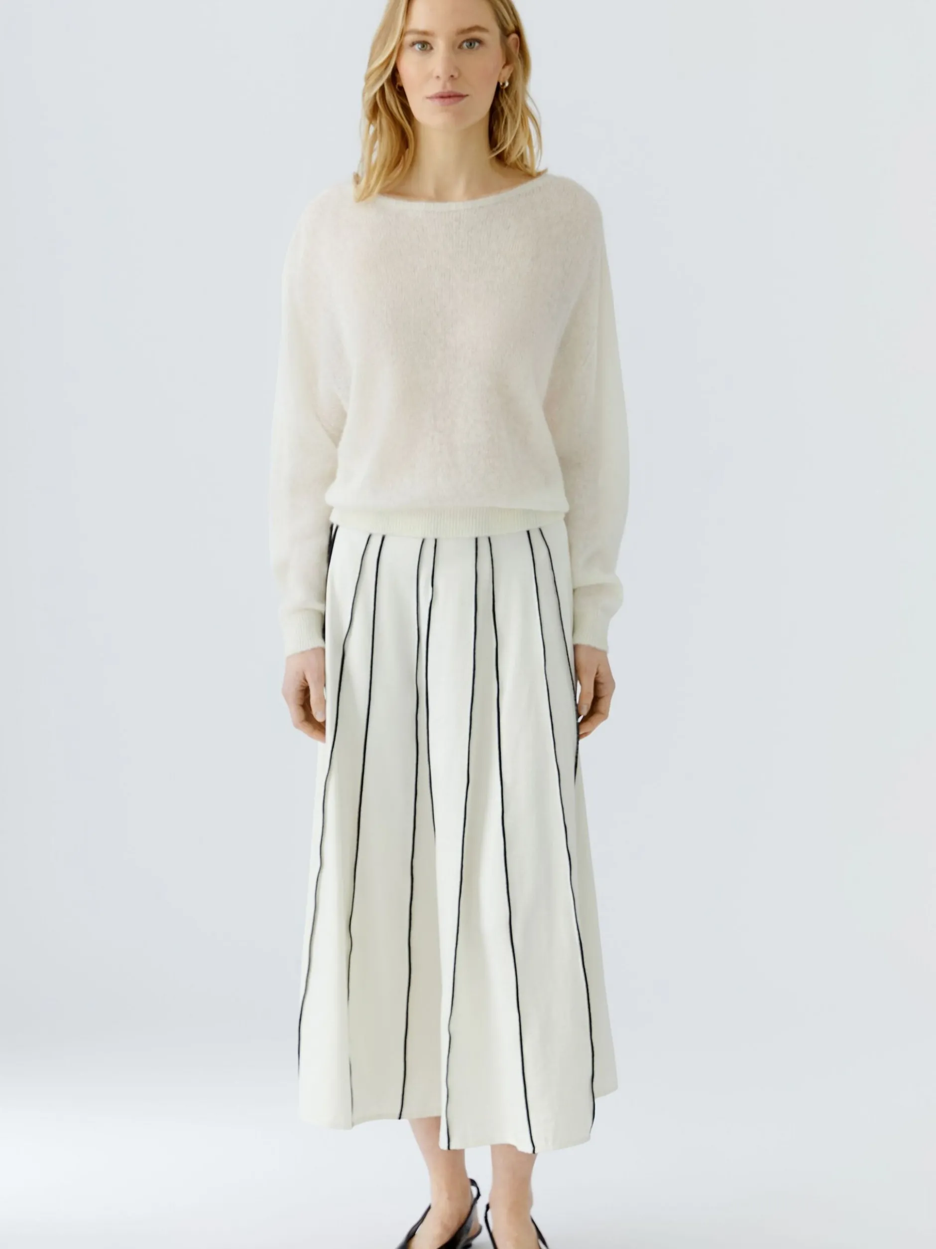 Oui Damen Pullover in weiß - Ausschnitt: U-Boot