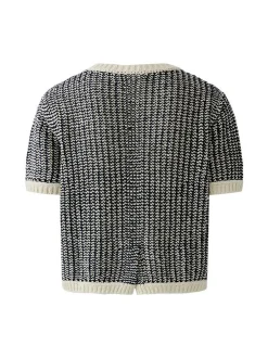 Oui Damen Pullover in weiß blau - Ausschnitt: Rundhals