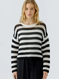 Oui Damen Pullover in weiß schwarz - Ärmel: langarm
