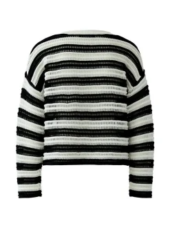 Oui Damen Pullover in weiß schwarz - Ärmel: langarm