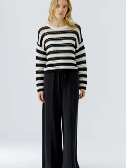 Oui Damen Pullover in weiß schwarz - Ärmel: langarm