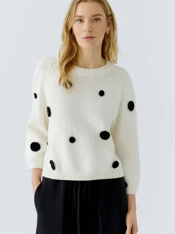 Oui Damen Pullover in weiß schwarz - Ärmel: 3/4 Arm