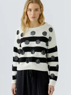 Oui Damen Pullover in weiß schwarz - Ärmel: langarm