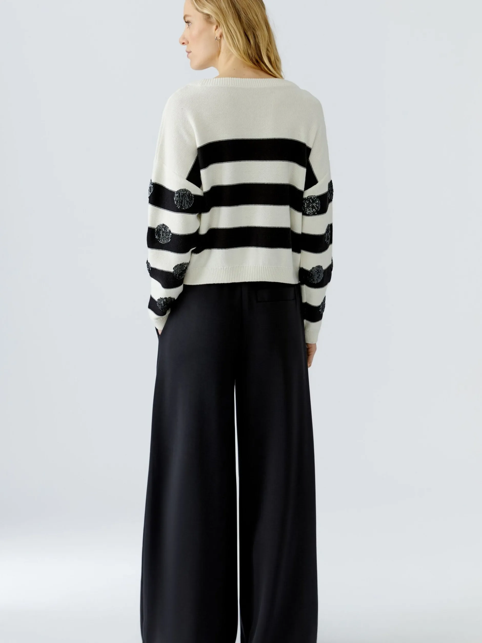 Oui Damen Pullover in weiß schwarz - Ärmel: langarm