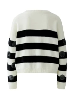 Oui Damen Pullover in weiß schwarz - Ärmel: langarm