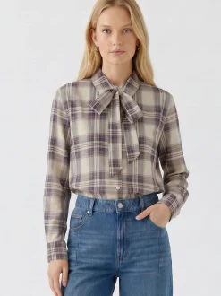 Oui Damen Schluppenbluse in taupe - Ärmel: langarm